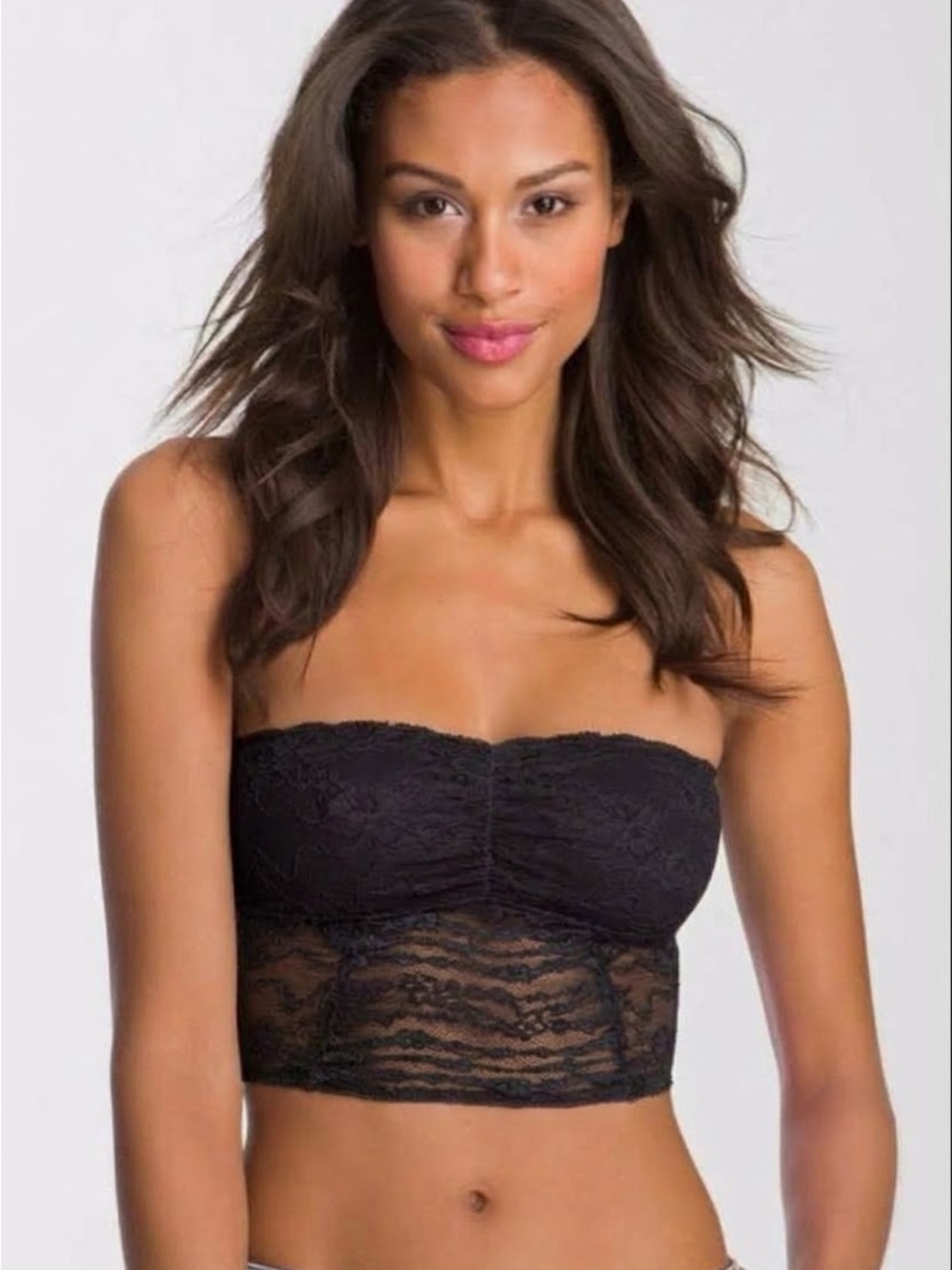 Free People Black Lace Longline Strapless Bralette Bandeau
